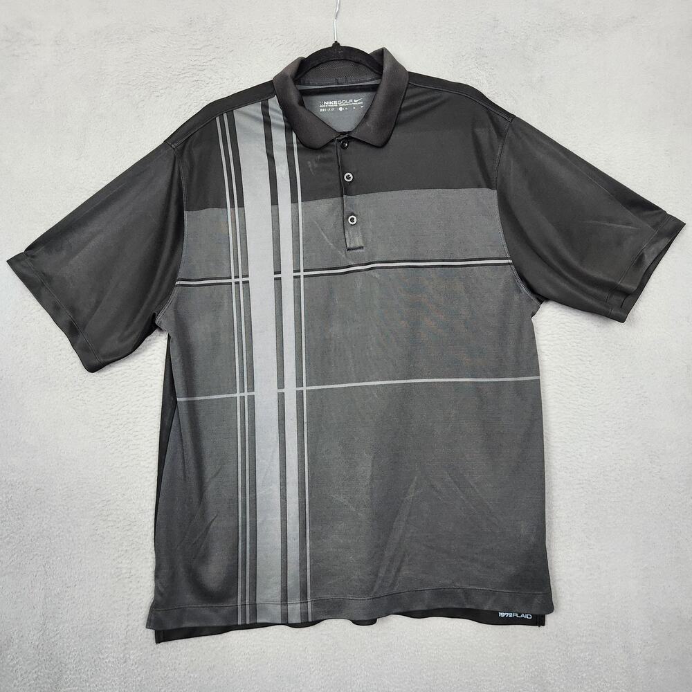 NIKE Golf Polo Shirt Mens XL Black 1972 Plaid Dri-FIT Performance 417503-010
